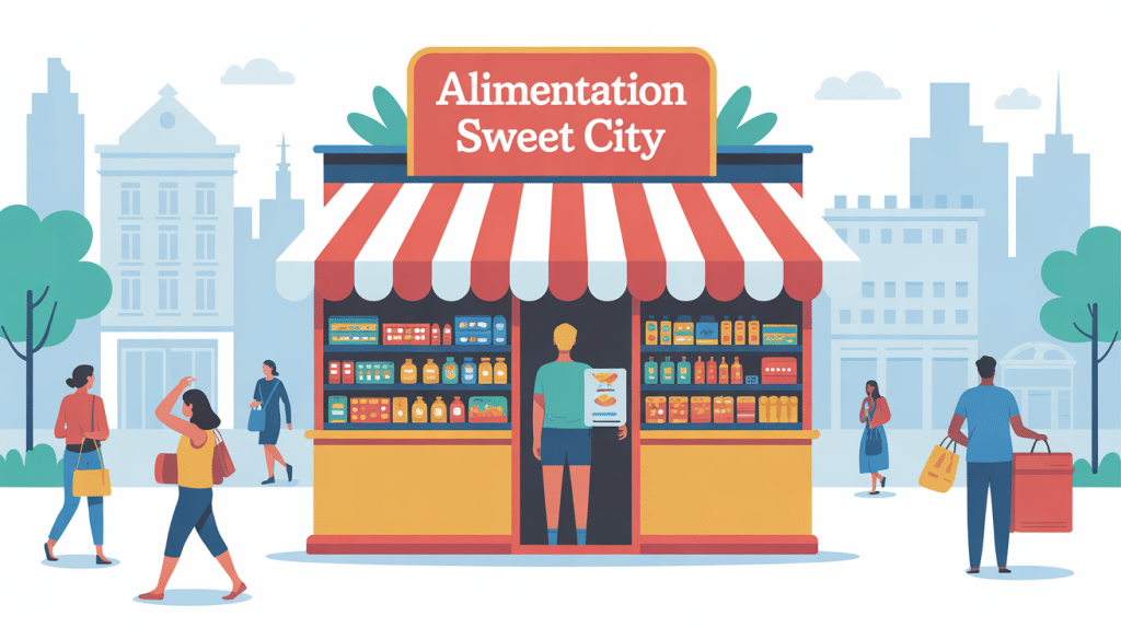 illustration enseigne alimentation sweet city urbain