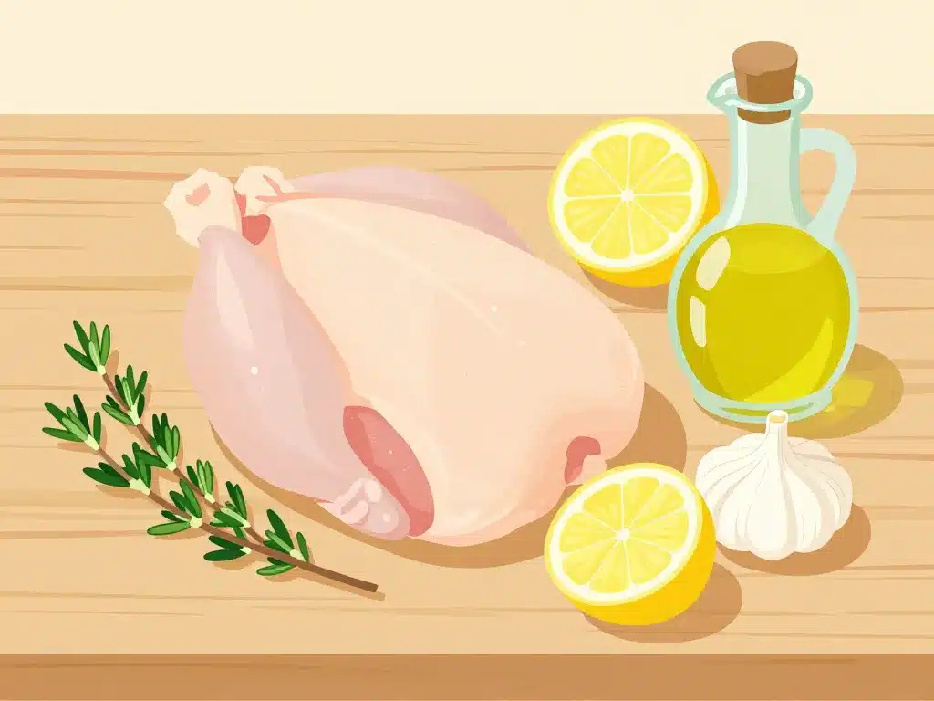 Ingrédients frais pour poulet au citron et au thym