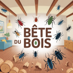 illustration bete du bois dans charpente et meubles