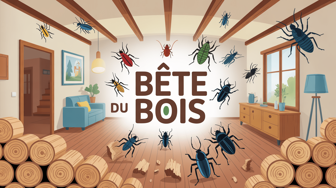 illustration bete du bois dans charpente et meubles