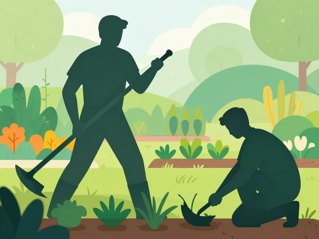 désherbage avec binette et cornichon en action au jardin