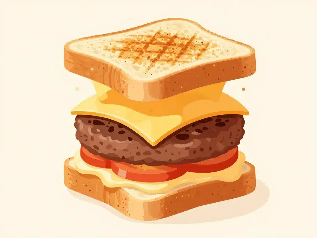 schéma burger melt ingrédients pain grillé et fromage fondu