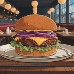 burger melt gourmand avec fromage coulant sur table de diner