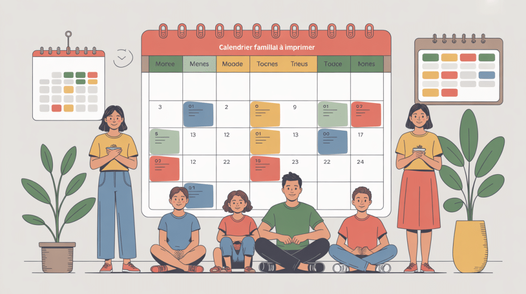 illustration famille autour calendrier familial à imprimer