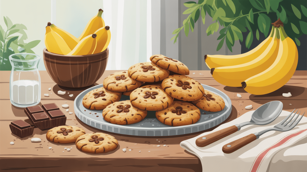 illustration cookies banane flocon d avoine sur table bois