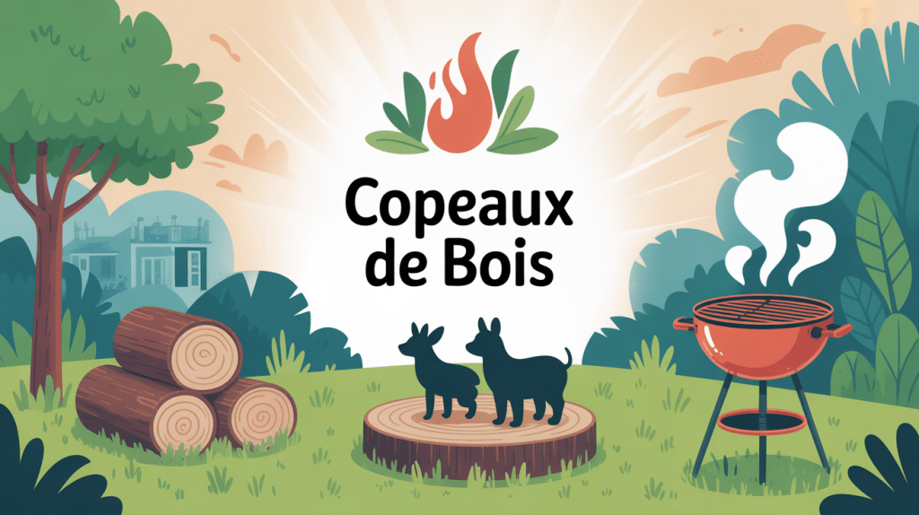 illustration copeaux de bois jardin litière barbecue
