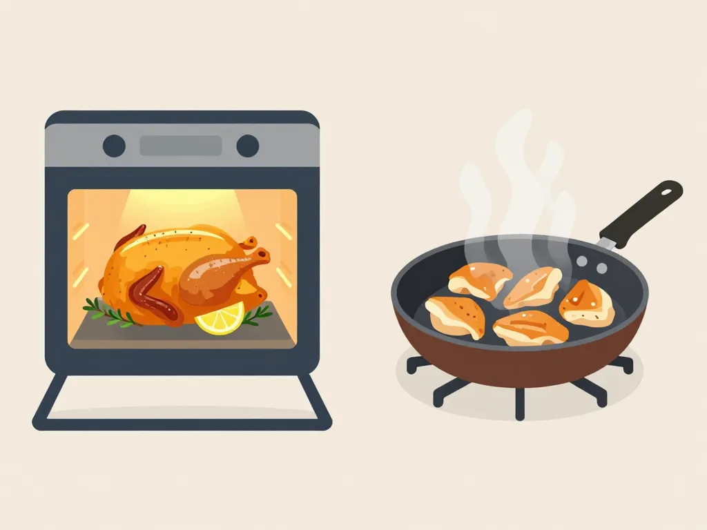 Schéma cuisson four et poêle poulet au citron et au thym