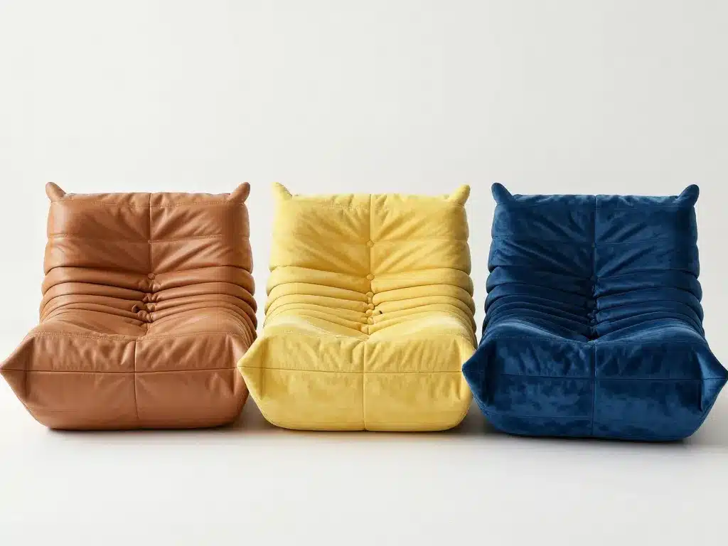 fauteuil togo comparatif cuir tissu velours scène lumineuse