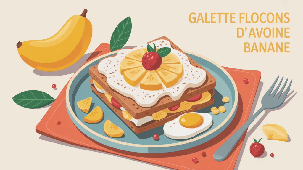 galette flocons d'avoine banane sur assiette ingrédients naturels