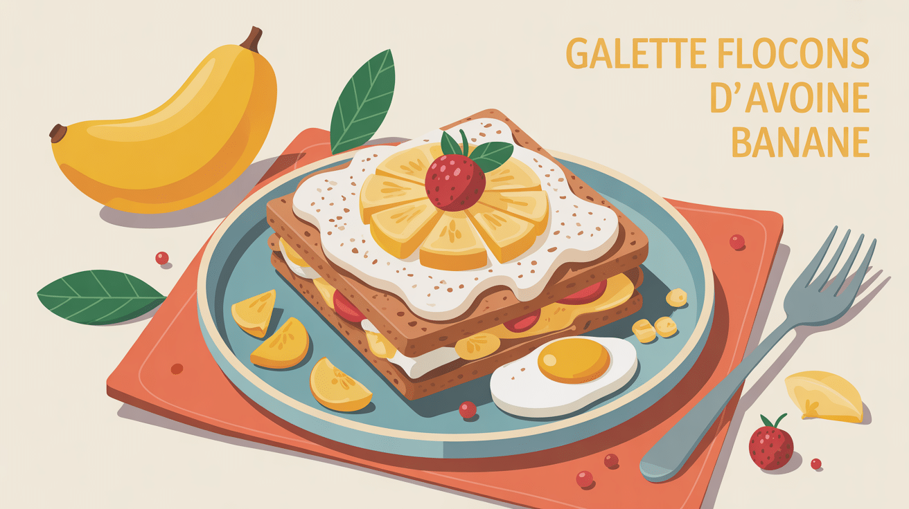 galette flocons d'avoine banane sur assiette ingrédients naturels