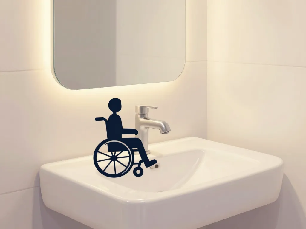 Vue hauteur lavabo pmr avec accès fauteuil confortable