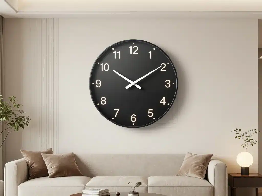 horloge murale digitale design dans salon moderne