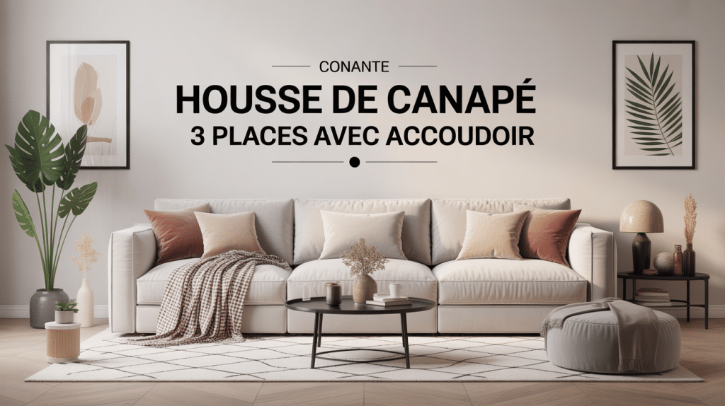 housse de canapé 3 places avec accoudoir élégante dans salon contemporain