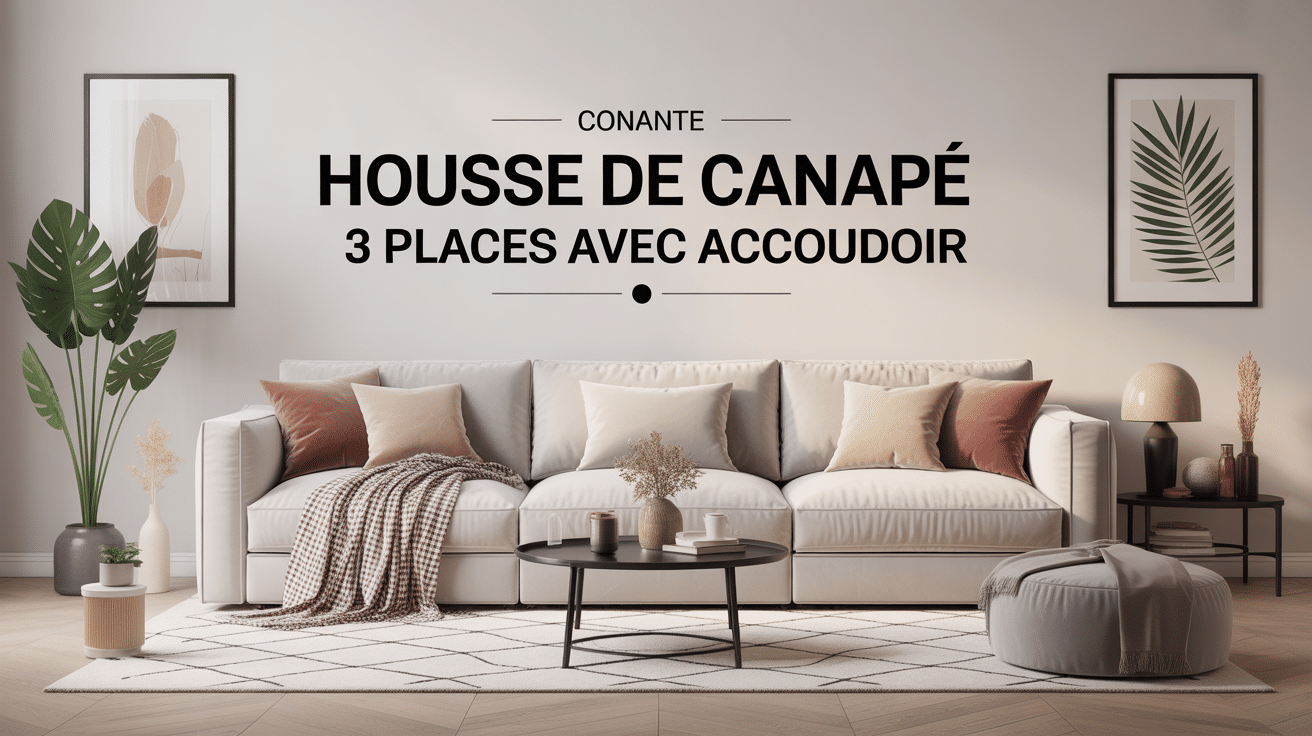 housse de canapé 3 places avec accoudoir élégante dans salon contemporain