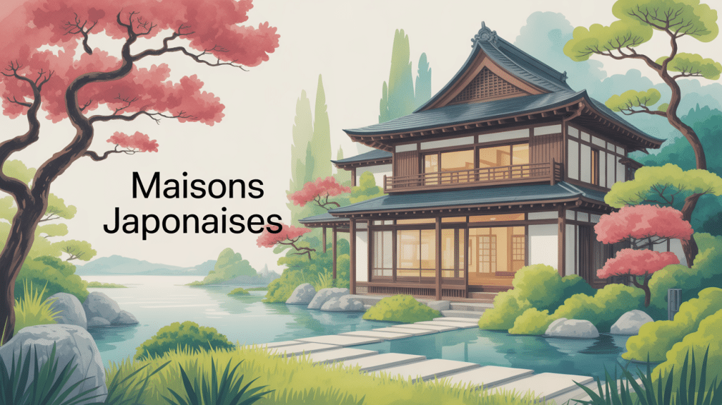 illustration maisons japonaises ambiance zen