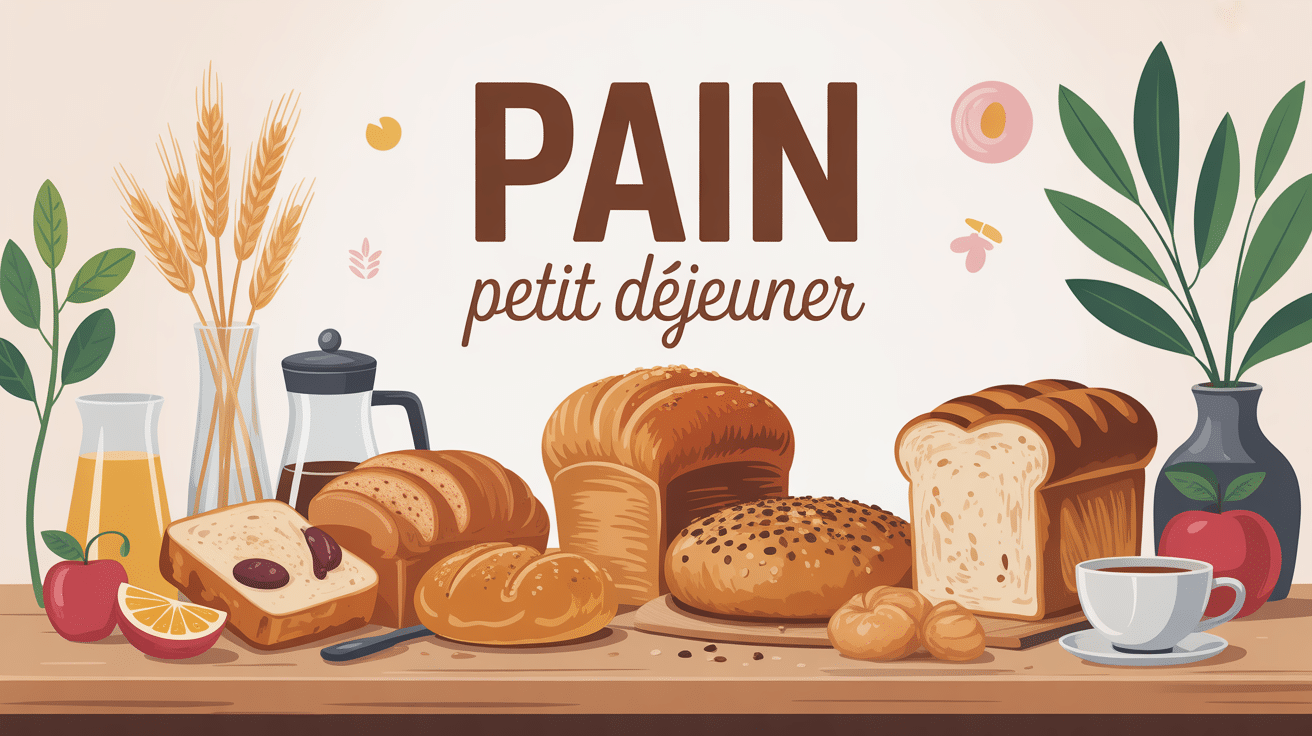 illustration pain pour petit déjeuner sain sur table avec fruits