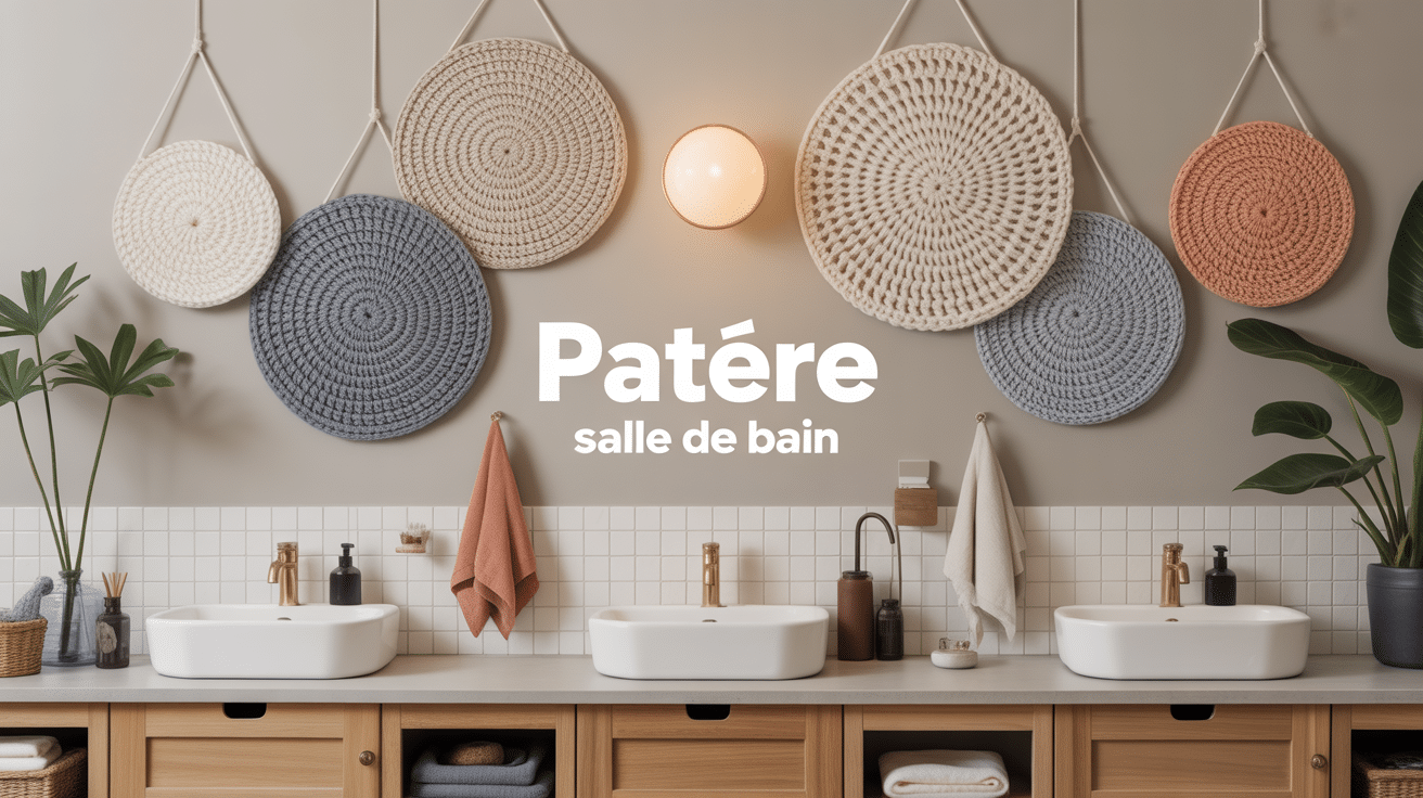 patere salle de bain sur mur décoré avec serviettes