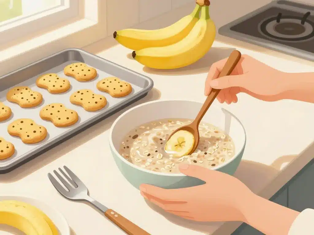 Recette cookies flocon d'avoine banane, mélange en cuisine, cookies prêts à cuire