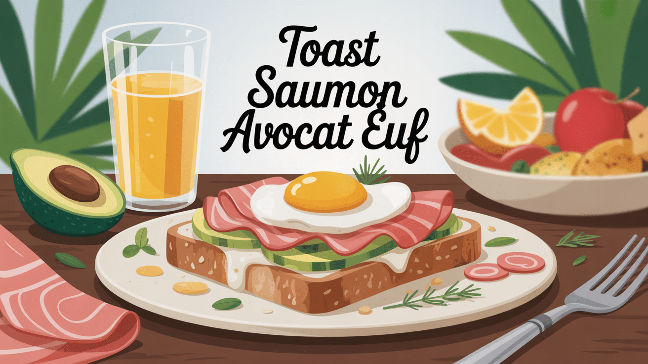 Illustration toast saumon avocat oeuf ambiance brunch