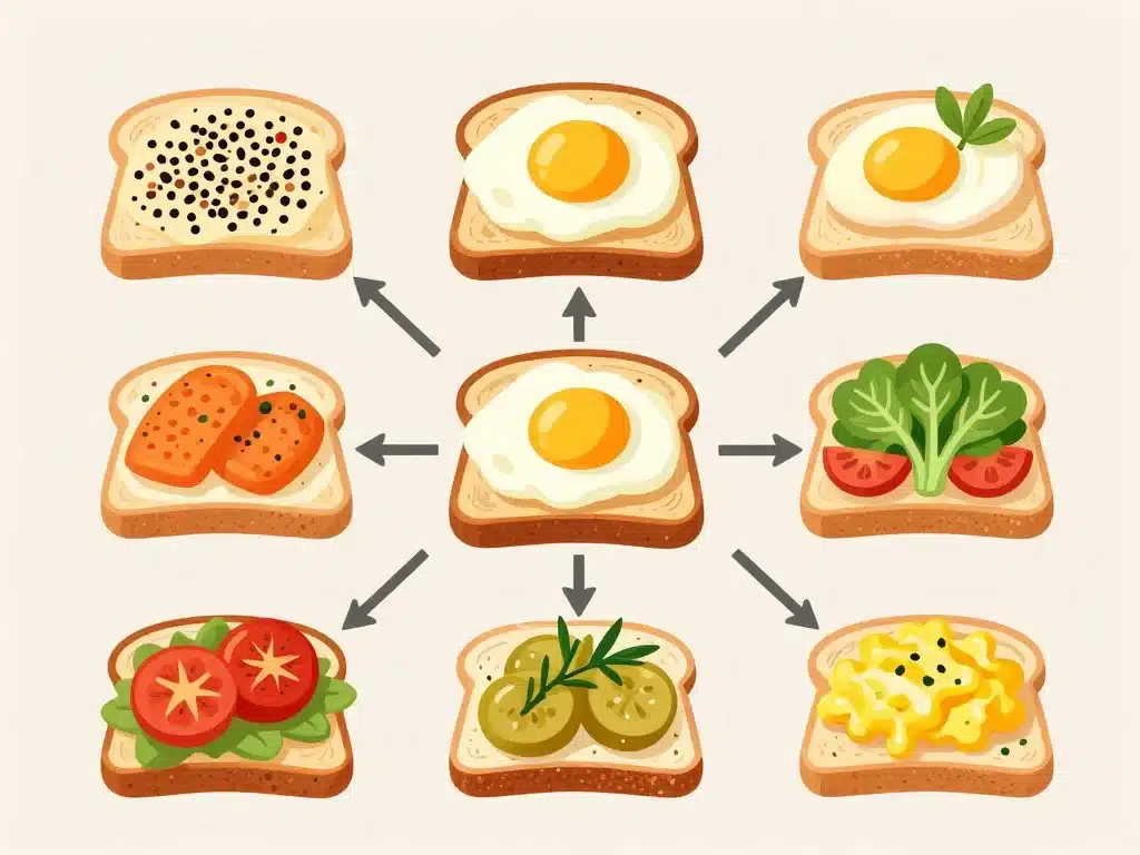 Concept variations toast saumon avocat oeuf garnitures