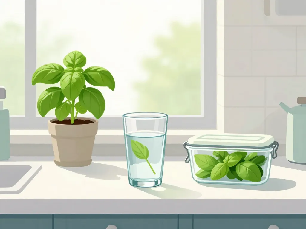 basilic conserver frais verre eau pot cuisine