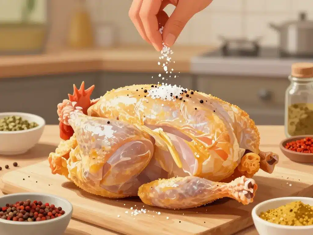 Assaisonné poulet techniques sel et épices