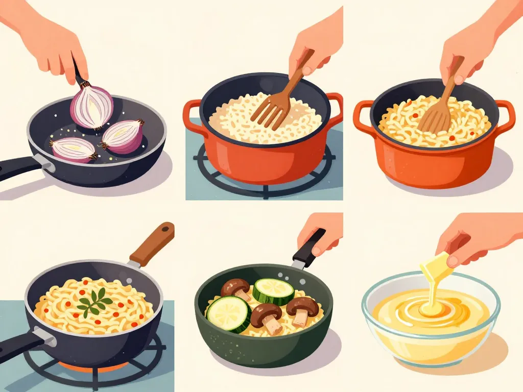 Cuisson risotto aux courgettes et champignons étape par étape