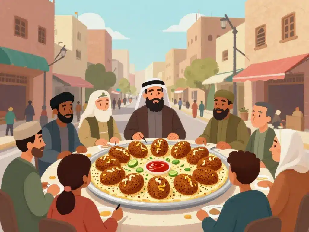 falafel origine, scène communautaire, diversité religieuse, ville Moyen-Orient