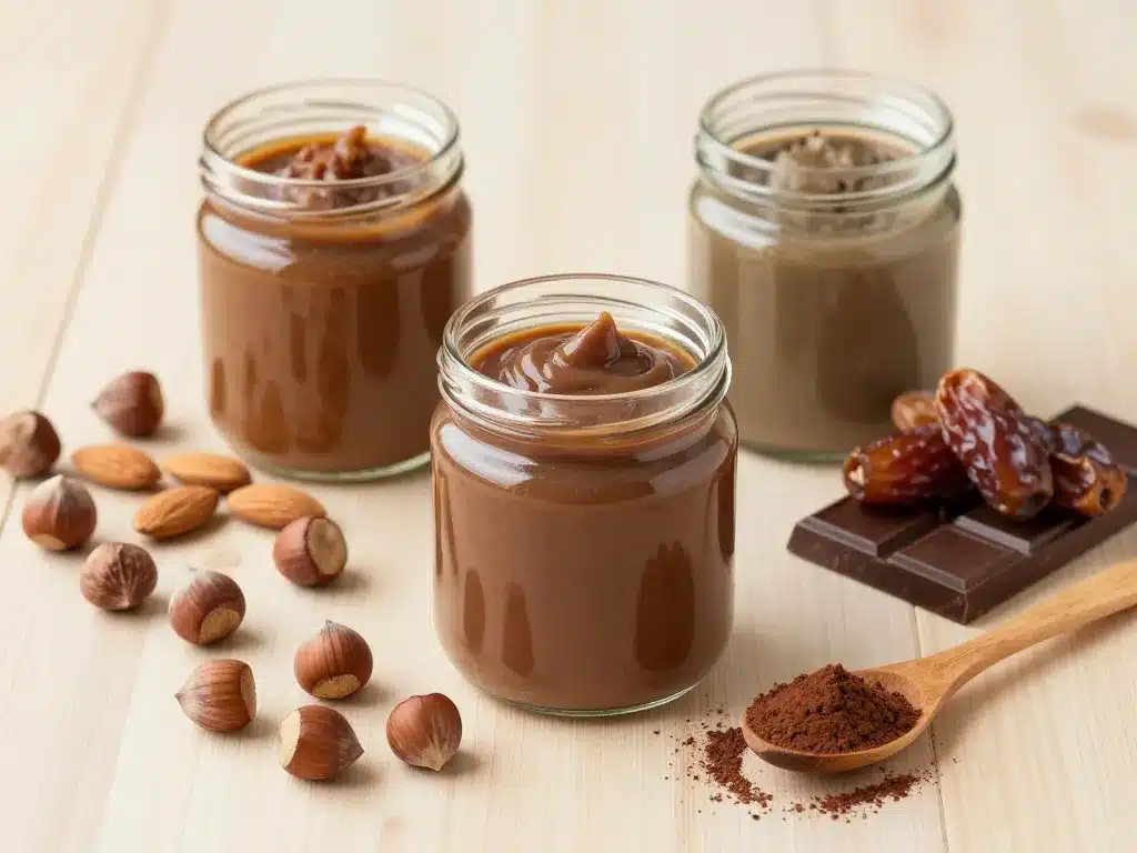 ingrédients de pâte à tartiner maison healthy noisettes amandes dattes chocolat