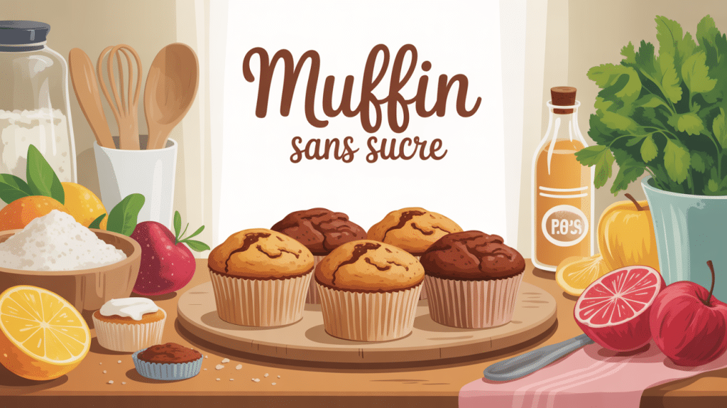 Muffin sans sucre présenté avec ingrédients sains