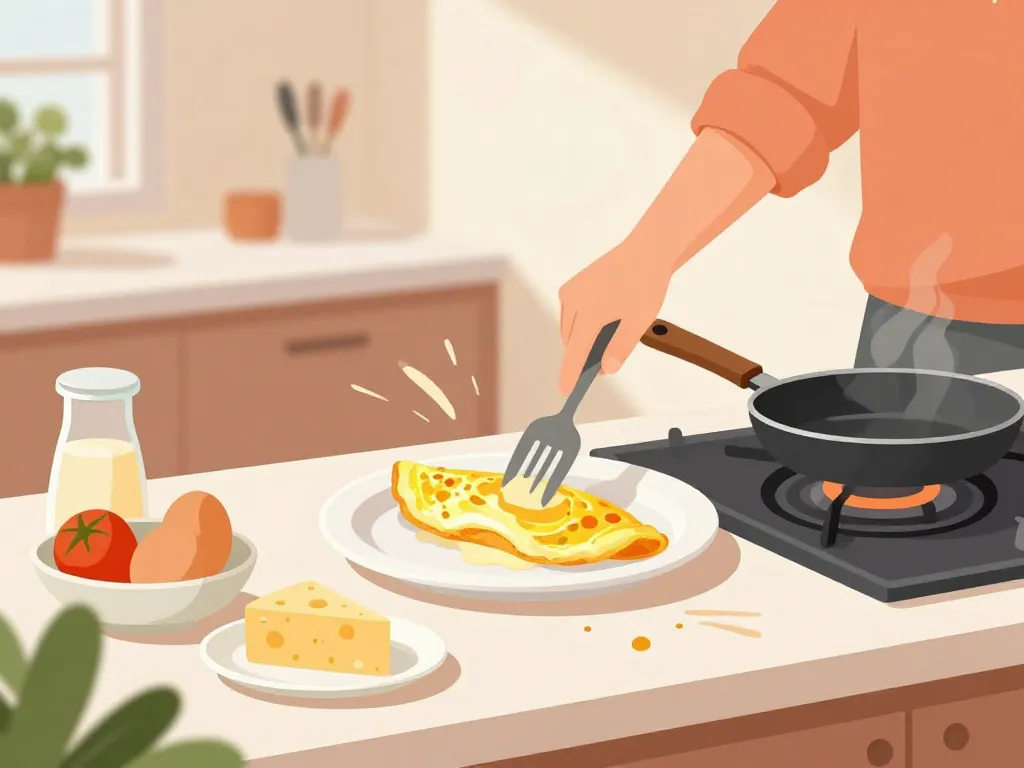 préparation rapide omelette petit déjeuner en cuisine
