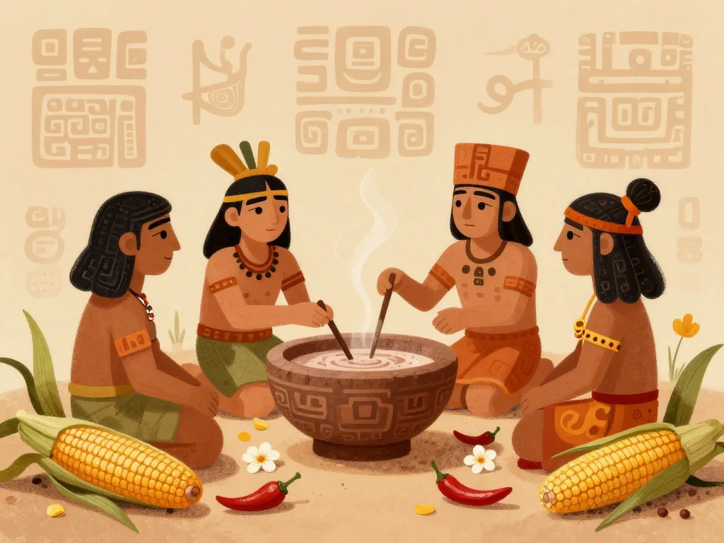 Rituel boisson maya cacao maïs scène rituelle