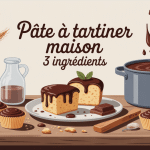 illustration pâte à tartiner maison 3 ingrédients sur table rustique