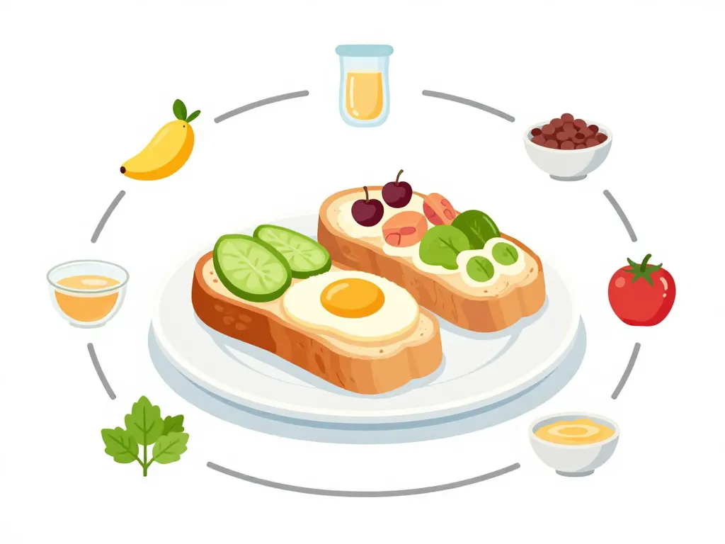 Schema petit dejeuner tartine equilibree pain garnitures