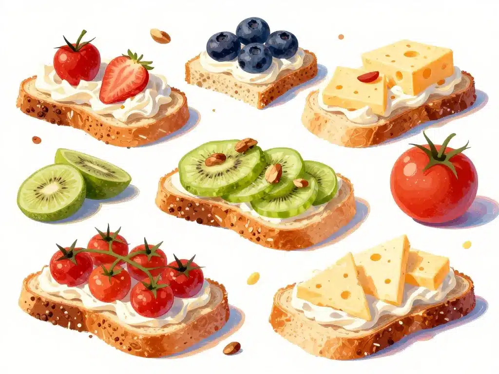 Tartines petit dejeuner garnitures sucrees salées variées