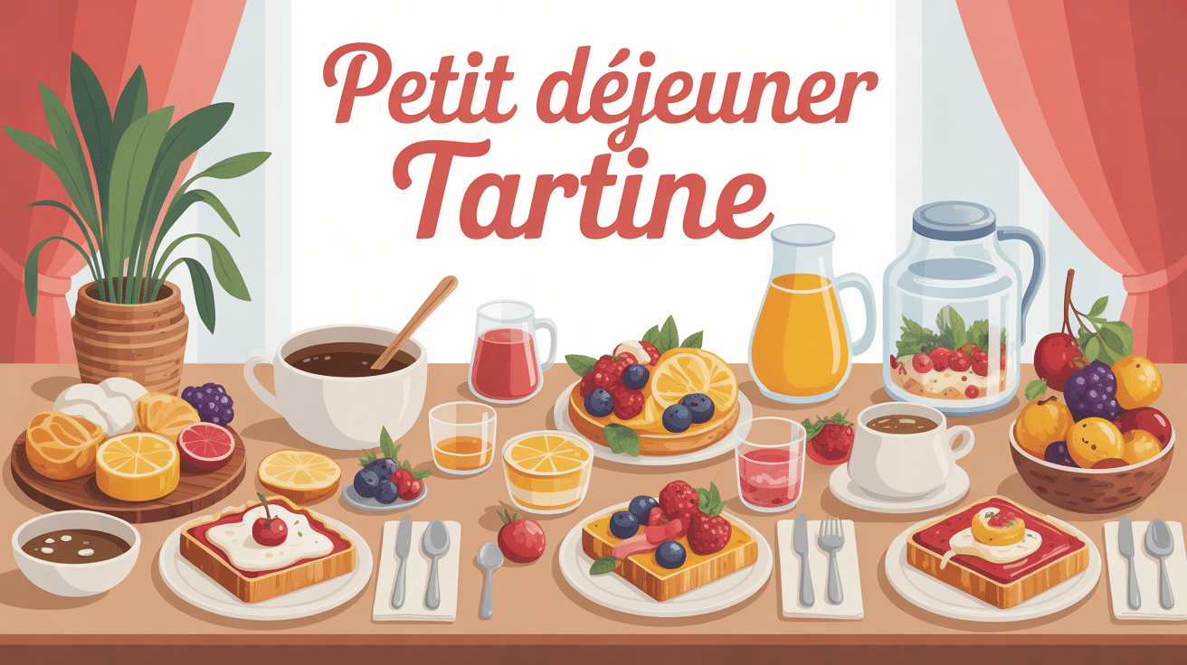 Table de petit dejeuner tartine avec tartines variées