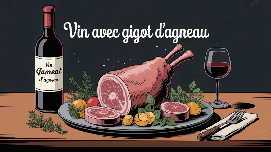 illustration accord vin et gigot d'agneau table élégante