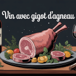 illustration accord vin et gigot d'agneau table élégante