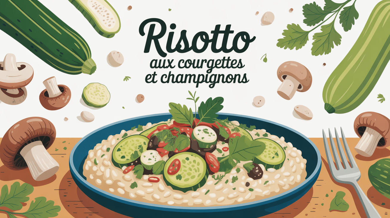 Risotto aux courgettes et champignons crémeux illustré