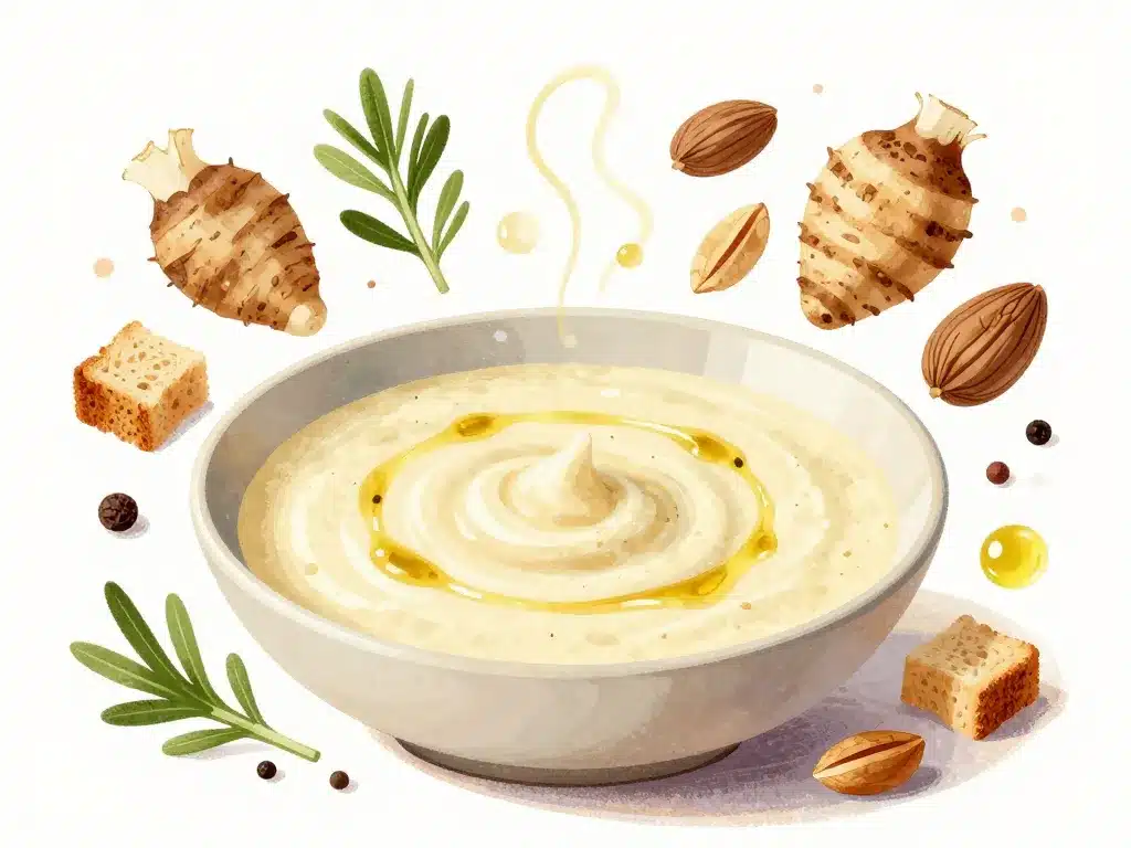 velouté de topinambour avec toppings épices et croquants