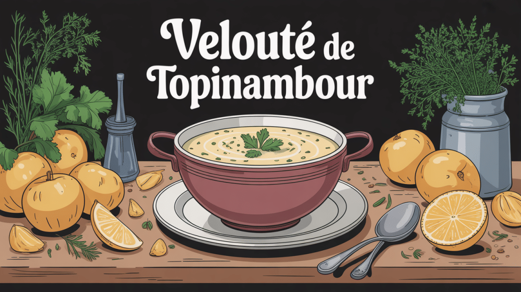 bol de velouté de topinambour crémeux avec topinambours et herbes