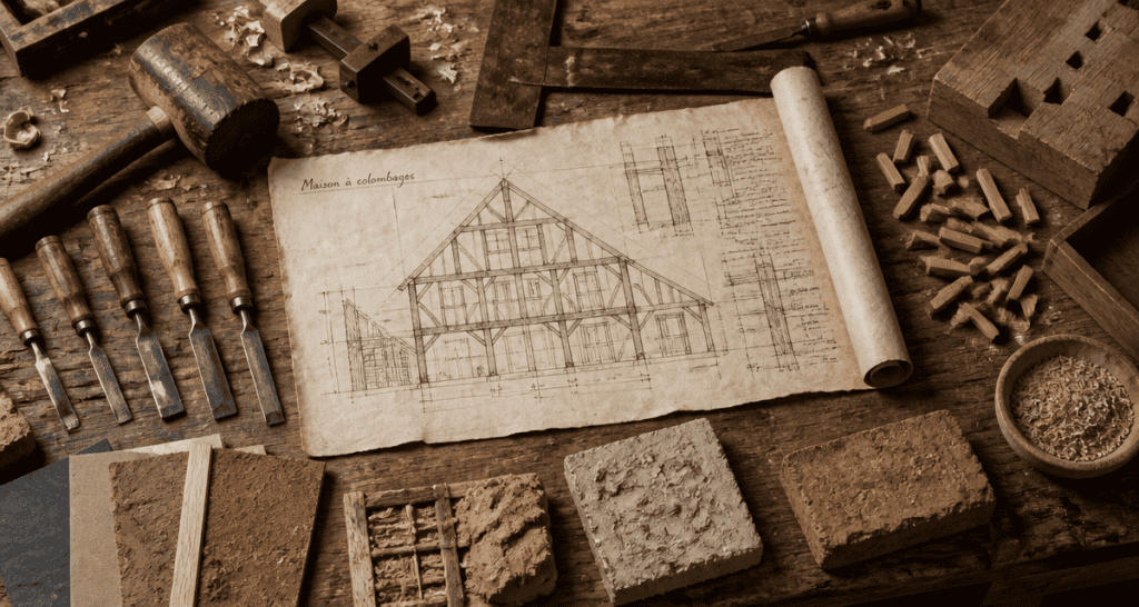 colombage maison établi outils charpentier