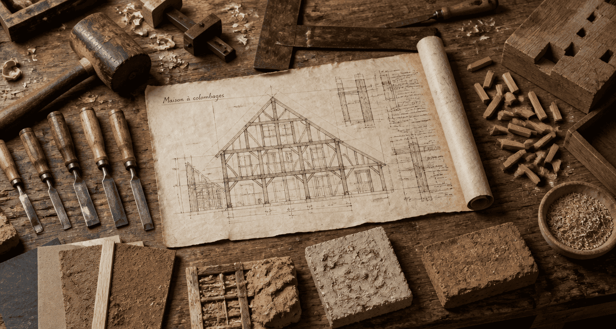 colombage maison établi outils charpentier