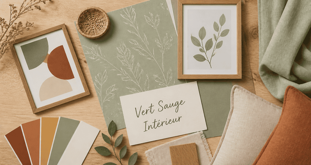 Decoration murale vert sauge, matières naturelles, formats variés
