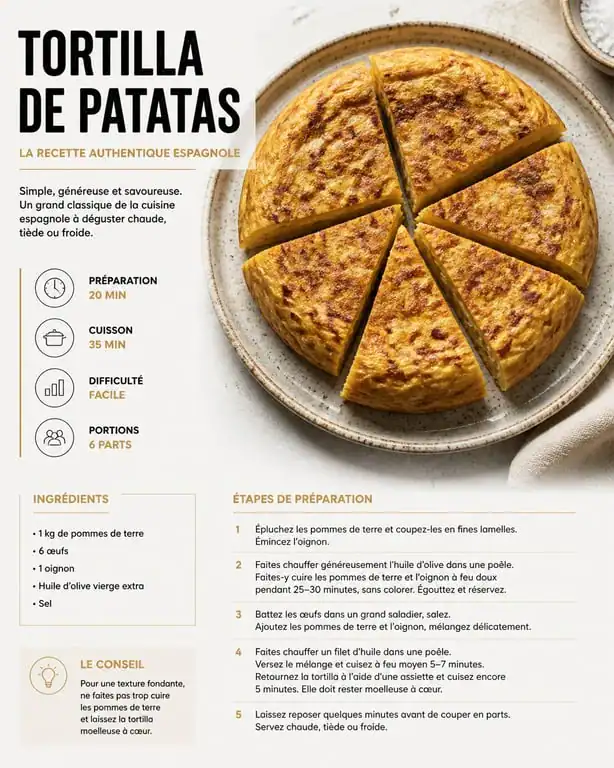 Tortilla de patatas espagnole traditionnelle, recette de tapas maison