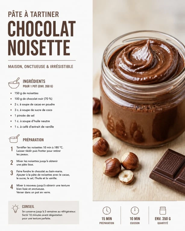 Pâte à tartiner healthy maison chocolat-noisette dans un bocal en verre