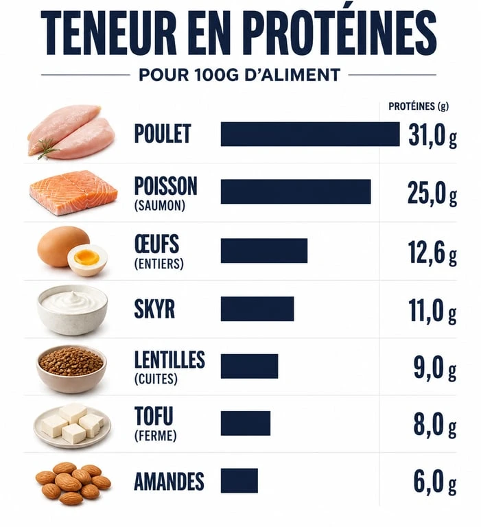 Infographie des aliments riches en protéines pour personnes âgées et seniors