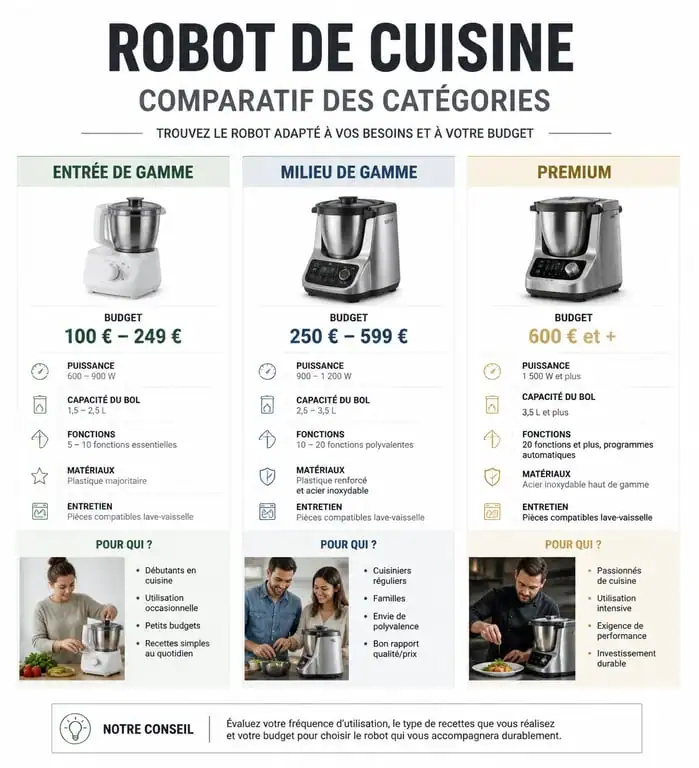 Infographie comparative des gammes de robots de cuisine pour choisir le meilleur robot cuisine