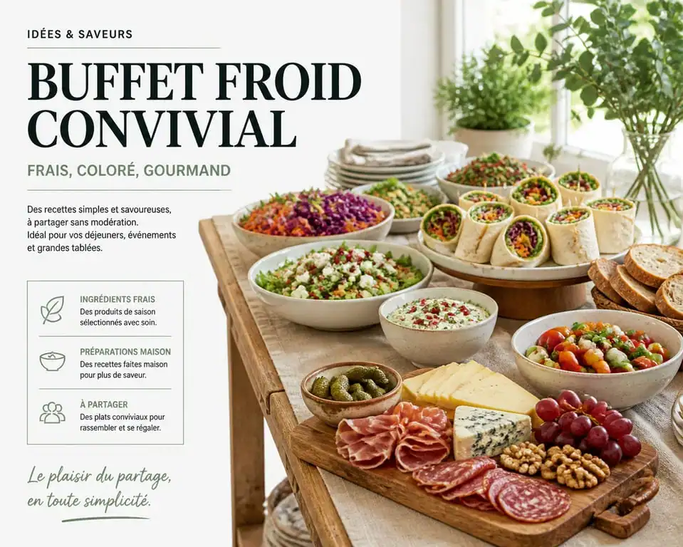 Buffet froid varié et élégant pour un repas entre amis