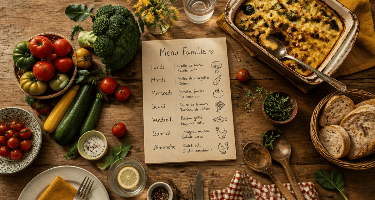 menu famille semaine table familiale bois légumes